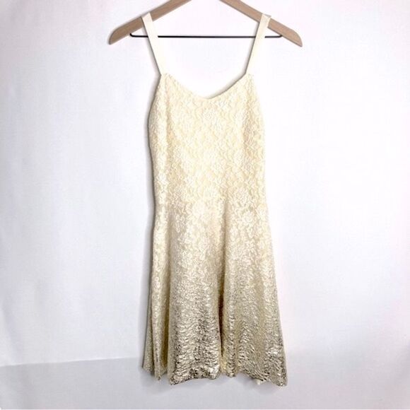Free People Cream Lace Gold Metallic Ombre Dress Size Small - Picture 1 of 14